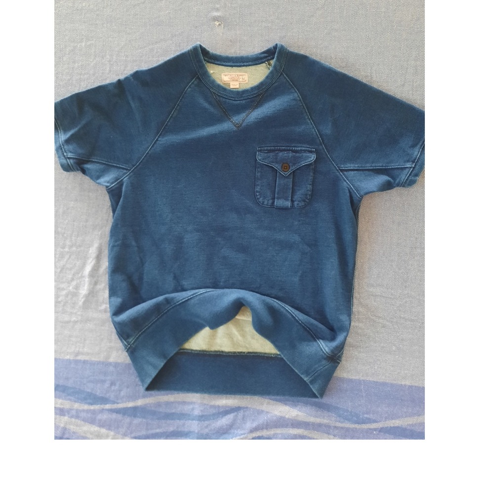 Wallace & Barnes Mens Indigo Blue Short Sleeve Sweatshirt Pocket Raglan Medium